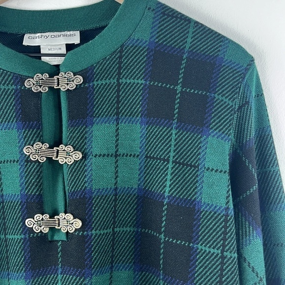 Cathy Daniels Vintage Green Plaid Fancy Metal Buttons Sweater Womens Size M - Picture 4 of 12